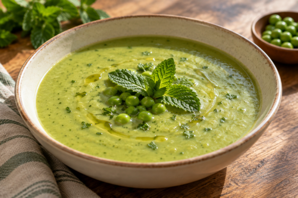 Crema de arvejas con menta