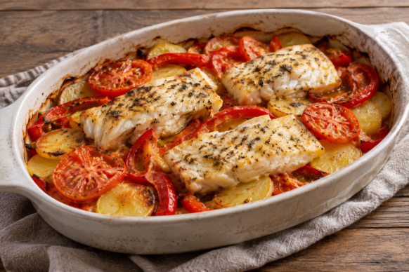 Merluza al horno con verduras