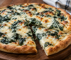 Pizza de espinaca y salsa blanca