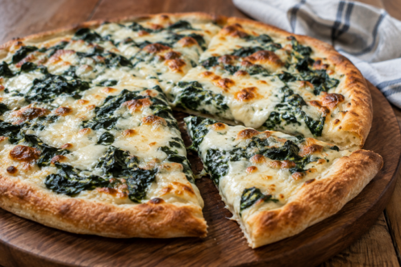 Pizza de espinaca y salsa blanca