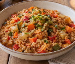 Guiso de trigo burgol con verduras