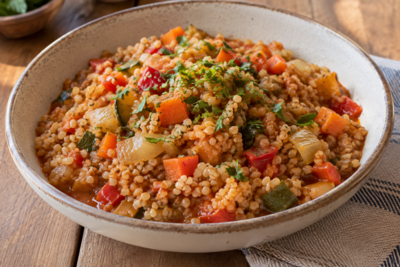 Guiso de trigo burgol con verduras