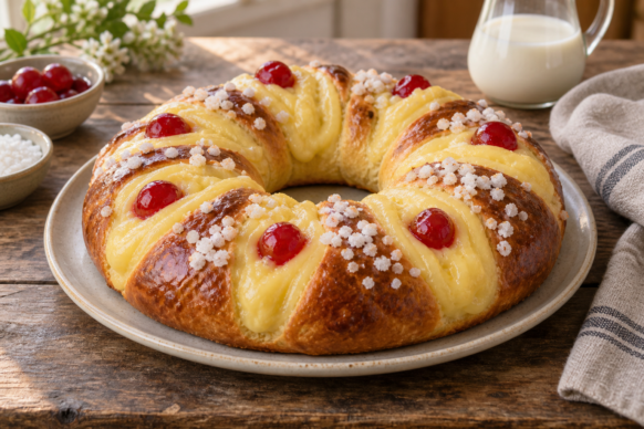 Rosca de Pascua con crema pastelera