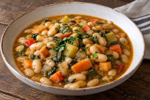 Guiso de porotos blancos y verduras
