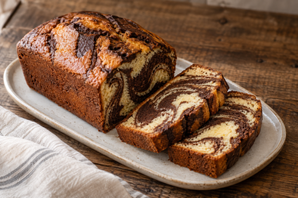 Budín marmolado de vainilla y cacao