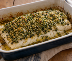 Pescado al horno con costra de perejil