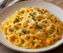 Fideos con crema de calabaza