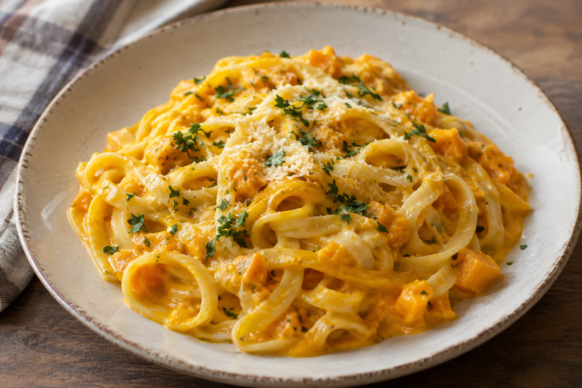 Fideos con crema de calabaza