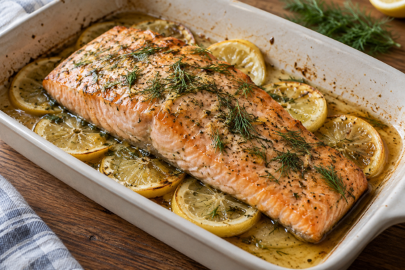 Salmón al horno con limón y eneldo