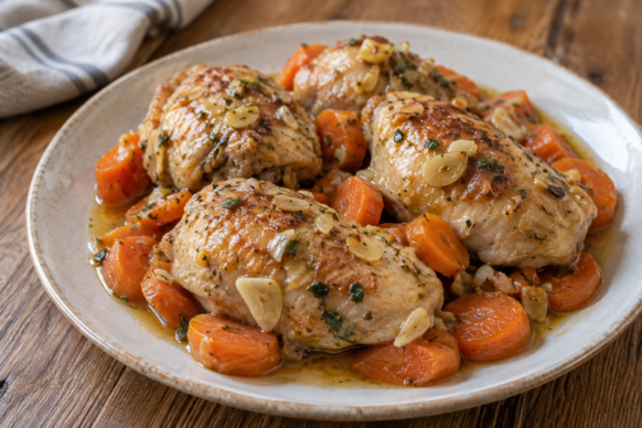 Pollo al ajillo con zanahorias