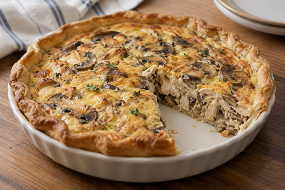 Tarta de pollo y champiñones