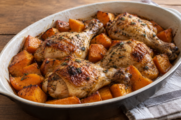 Muslos de pollo con batatas