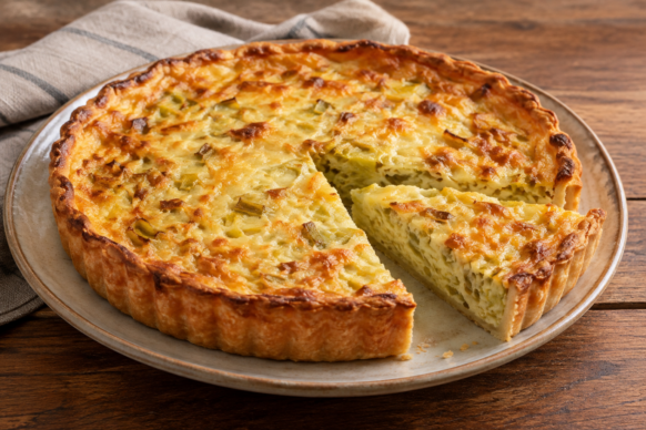 Tarta de puerros y crema