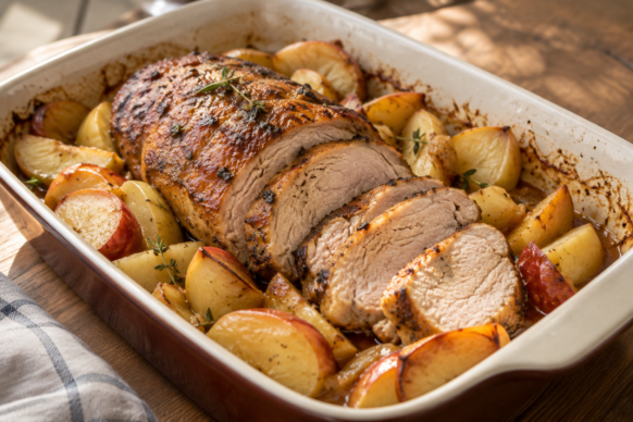 Cerdo con manzanas al horno