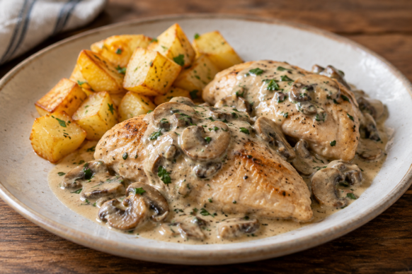 Pechugas de pollo con salsa de champiñones