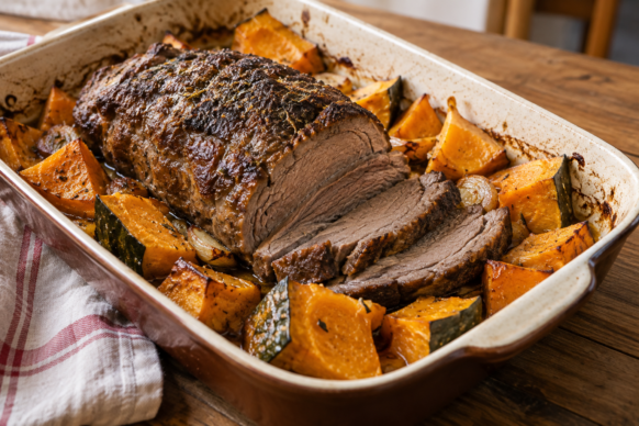 Carne al horno con calabaza