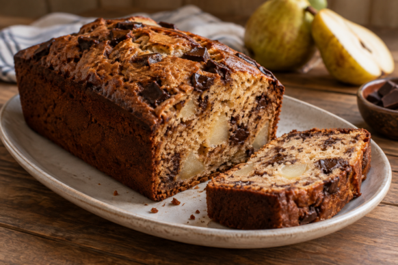 Budín de pera y chocolate