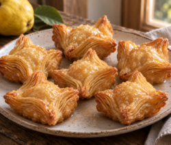 Pastelitos de membrillo dorados con capas de masa crocante y almíbar