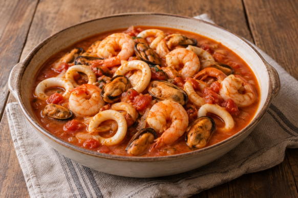 Cazuela de mariscos casera