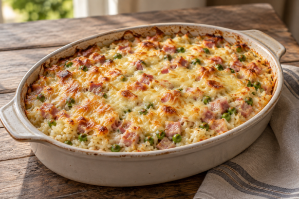 Arroz al horno con jamón y queso