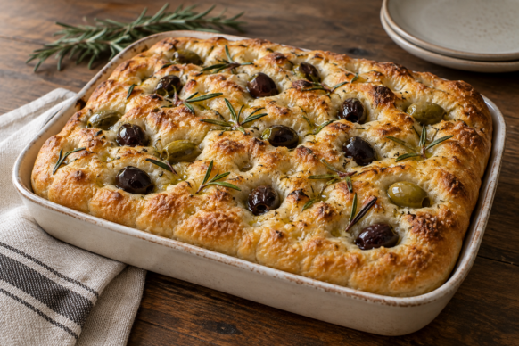 Focaccia de romero y aceitunas