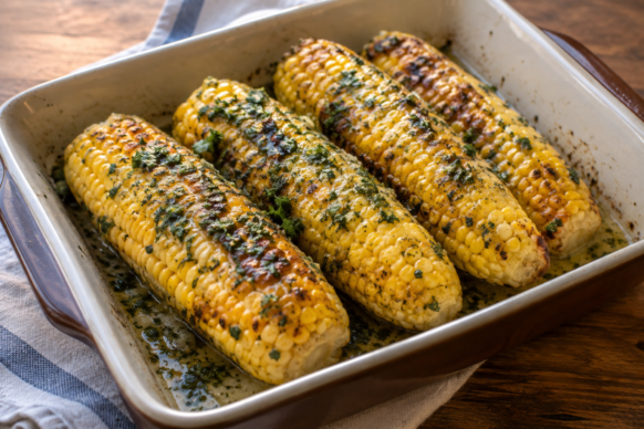 Choclos al horno con manteca de perejil