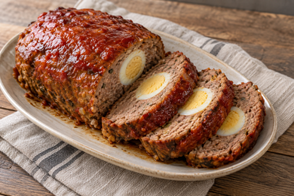 Pan de carne relleno de huevo