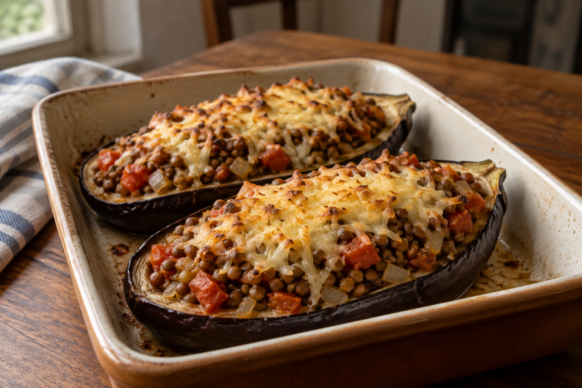 Berenjenas rellenas de lentejas