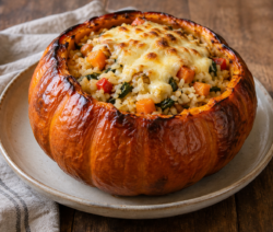 Zapallo relleno de arroz y verduras