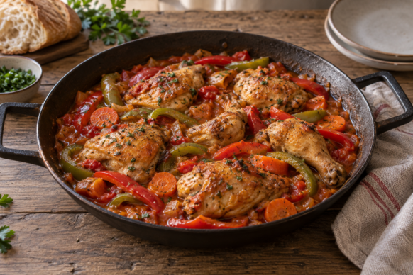 Pollo al disco con verduras