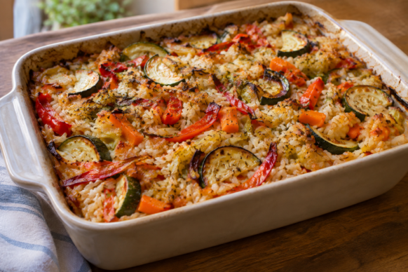 Arroz con verduras al horno